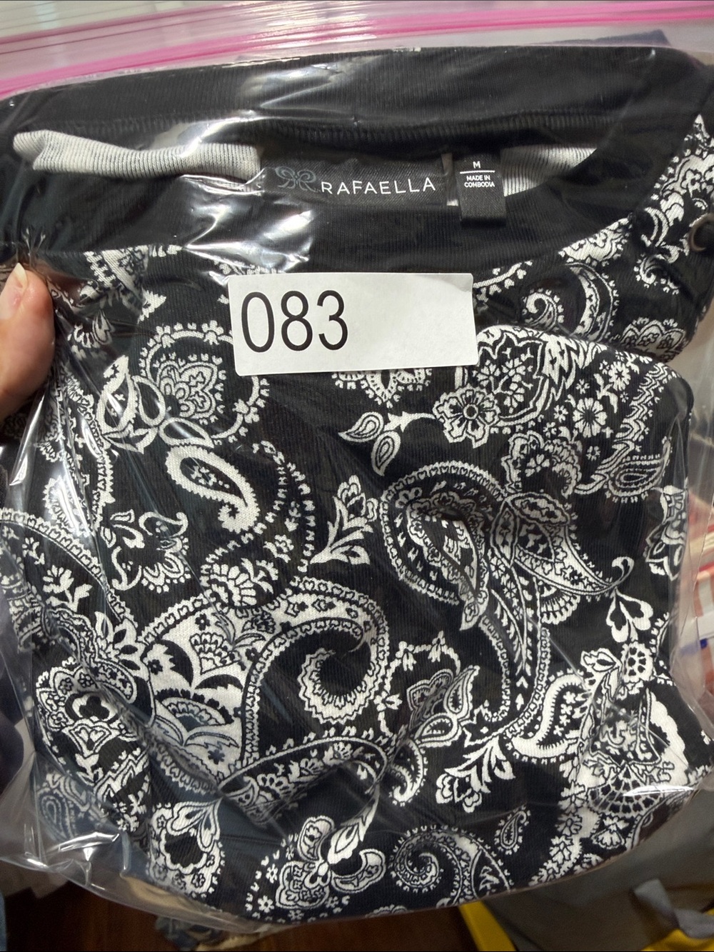 Rafaella Black & White Paisley Crewneck Long-Sleeve Top